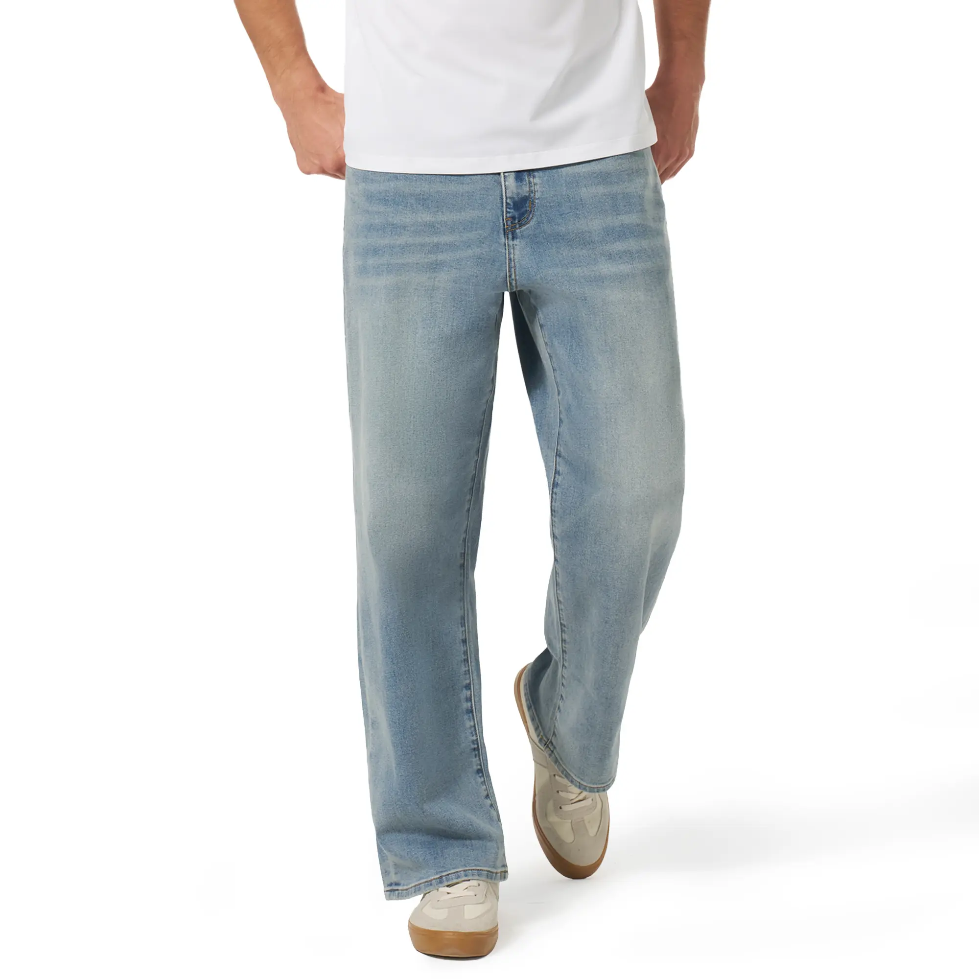 MAGCOMSEN Men's Straight Fit Utility Jeans - Light Wash Relaxed Denim with 6 Pockets, 4-Way Stretch & Flex-Waistband, Menswear, Casual, Plain, Pants, Male Clothing, Men’s Clothes, Traditional, Six-Pocket
