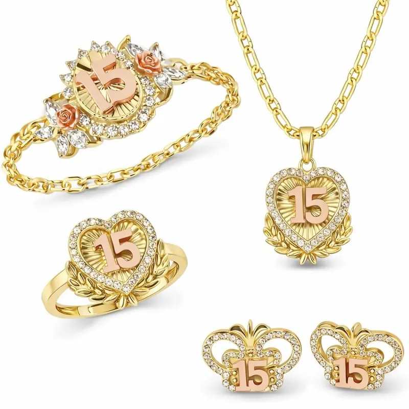 Quinceañera Jewelry Heart Sets 14K Gold All Inclusive