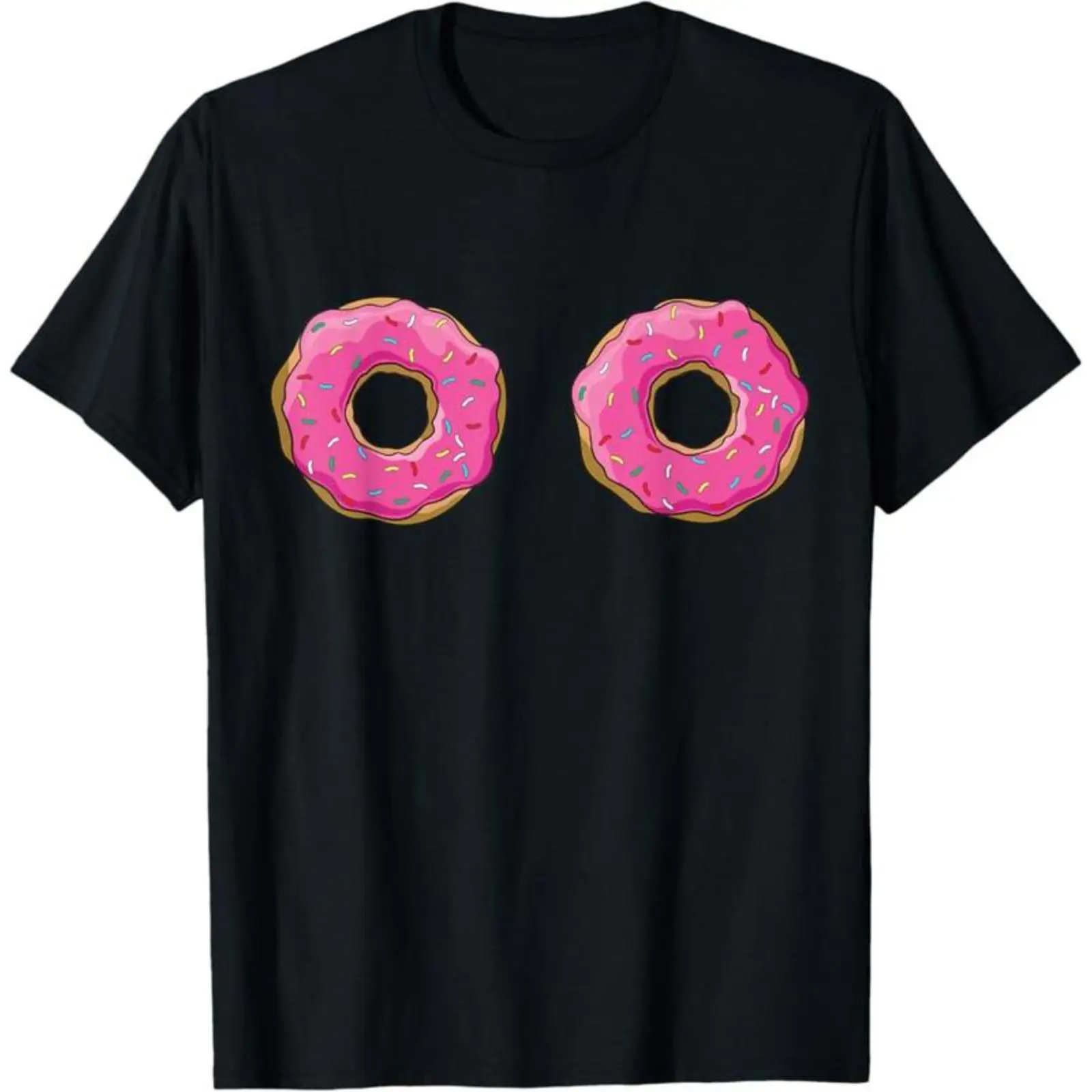 [100% Cotton] Funny Donut Boobs Sprinkle Doughnut T-Shirt Printed Short Sleeves T-Shirt For Men And Women
