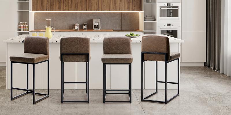 Set of 2 Modern PU Leather Bar Stools with Backrest, Comfortable Counter Stool for Kitchen & Home