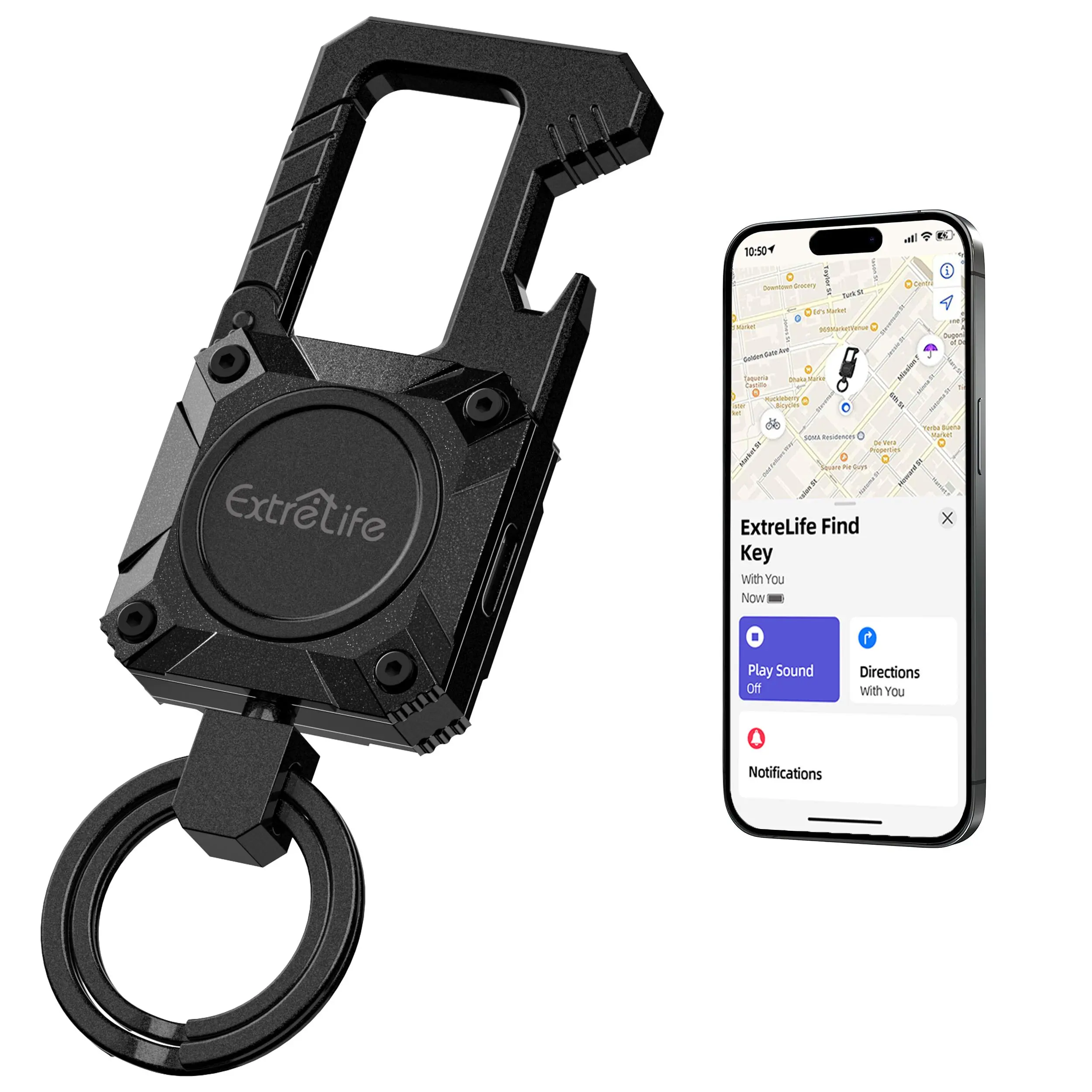 Keychain, Works with Apple Find My（only IOS ),Heavy Duty Keychain Bottle Opener, Carabiner Car Key Chains with Gps Tracker, Key Finder, Bluetooth Tracker for Luggage, Kids, Bags and More, RechargeableSmart Tracking Tag Portable  tiktokshopbacktoschool