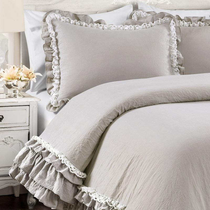 Lush Decor Ella Ruffle Lace 2 Or 3 Piece Comforter Set - Soft Luxury Quilt & Matching Pillow Shams - TWIN-XL, Full/Queen & King Sizes