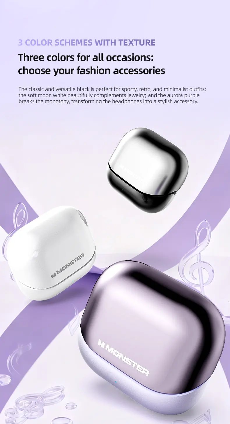 Monster In-Ear Bluetooth 6.0 Wireless Clip-On Headphones, ENC Noise Cancelling, Hi-Fi Stereo Sound, 165H Playtime, Waterproof Sweatproof, Fast Charging Boost, Hands-Free Portable, Halloween Gift for Men, for School/Work From Home