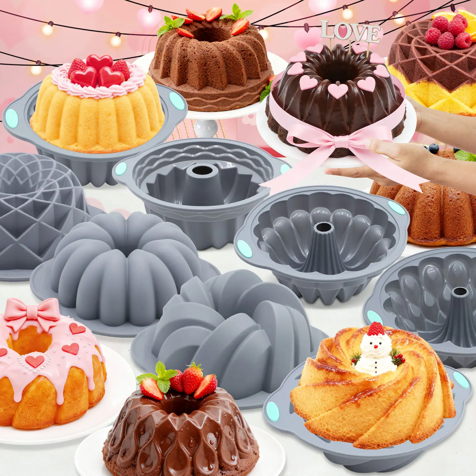41/21 Pieces, Silicone Baking Cake Mold, Silicone Wave Tube Cake Mold, Jelly Mold, Home Use Cake Bread Jelly Silicone Mold, suitable for making cakes, jellies, and Valentine's Day gif Bakeware Set Set ， Mother's Day Gifts，SummerVibes