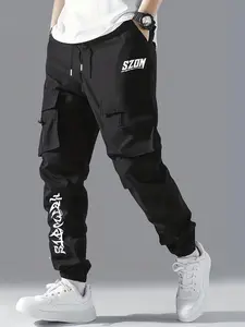 New men's Drawstring Multi-Pocket Work Pants Leisure street style
