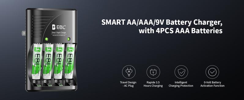 EBL 3 in 1 Multiple Function Battery Smart Charger With AA AAA Rechargeable Batteries Kit