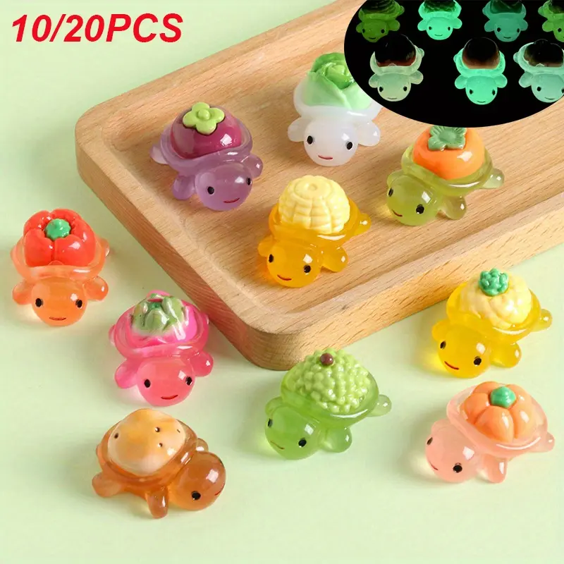 Resin Glow-in-the-Dark Vegetable-Fruit Turtle Figurines DIY Accessories, Creative Desktop Car Decoration, Desk Ornaments, Collectible Figure, Ideal Christmas Holiday Gift Ideas, Cute Figurines