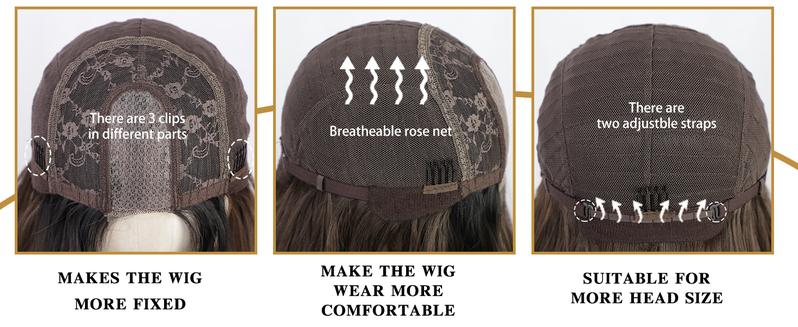 AISI HAIR 26inch Long Wavy Wig Highlights Color Synthetic Curly Middle Part for Women - Heat Resistant, Daily Party Use, Brown Mixed Blonde