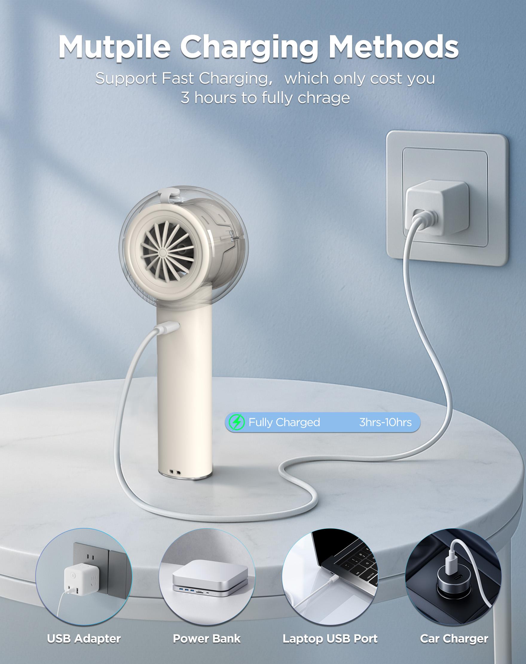 Portable Fan Handheld Mist Fan, High Speed ​​Cooling Fan 10 Hours Battery Life, USB Rechargeable, for Beach,Travel, Camping, Vacation Necessities Gift