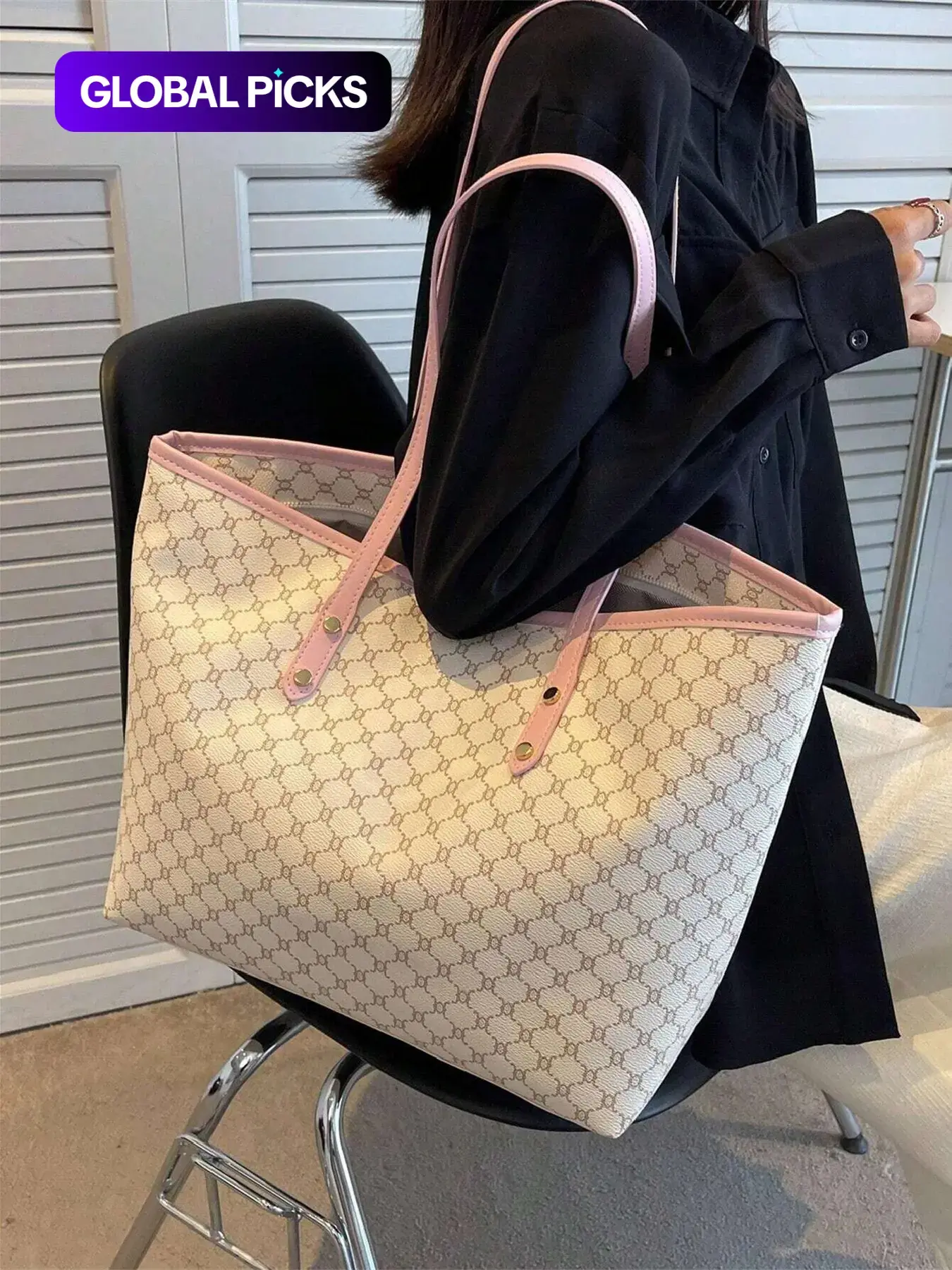 Women's Elegant Geometric Pattern Stylish Tote Bag, Fashionable Large Capacity Shoulder Bag for Women, Casual Trendy Versatile High-quality Daily Commuting Bag, Daily Commuter Bag, Fashionable Patterned Bag, Fashionable Bags