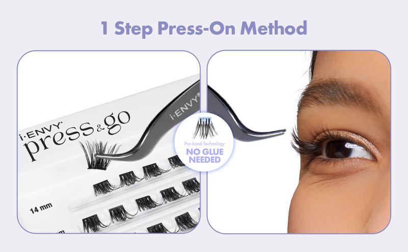 I-Envy Press&Go Waterproof Self-Adhesive Eyelashes,Reusable 1 Step Press-On Lashes, No Damage or Residue, 22 Clusters No Glue Needed Reusable Press-On Lashes Safe for Natural Lashes