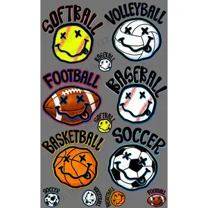 SPORTS HAPPY FACES PREMADE GANGSHEET - 22X36 DTF TRANSFERS - DIRECT TO FILM