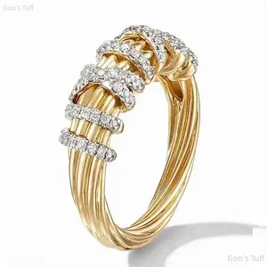 Finger Jewelry | Women Bohemian Statement Rings, Golden Twisted Rope Interlocking Band Ring with Sparkling Rhinestone Accents, Durable Fashion Accessory for Daily Wear & Special Occasion Gift
