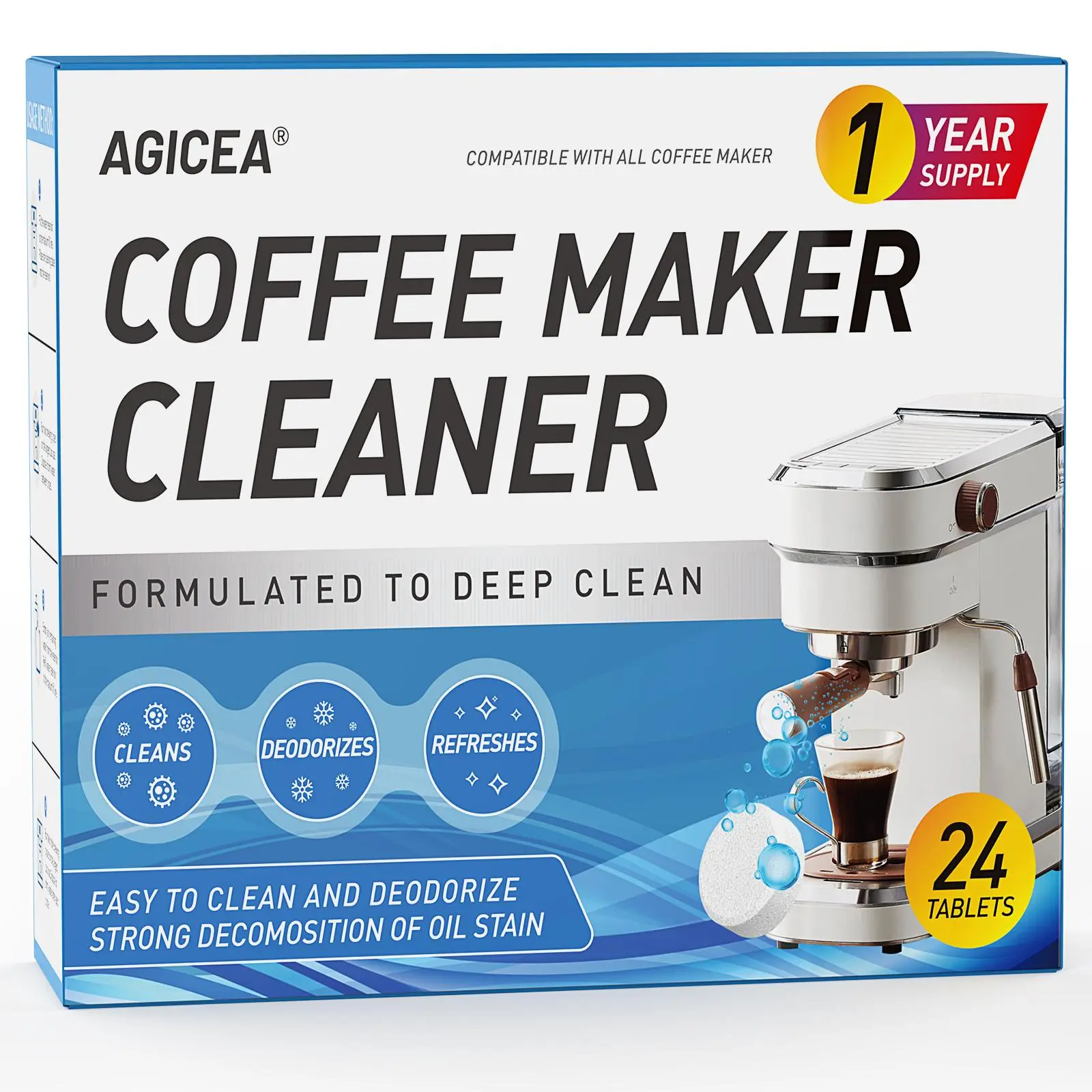 【Coffee Machine Cleaner Descaler Tablets - 24 Pack】Deep Cleaning and Descaling for All Coffee Makers , Coffee Maker Pot Descaling & Cleaning Tabs, Descale Drip Coffe And Espresso Machines