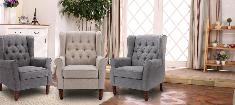 COLAMY Button Tufted Wing Back Accent Chair, Thick Upholstered Arm Chair with Trim Rubber Wood Legs, Comfortable Mid-Century Sofa Chair Modern Reading Chair for Living Room and Bedroom COLAMY Button Tufted Wing Back Accent Chair, Thick Upholstered Arm Chair with Trim Rubber Wood Legs, Comfortable Mid-Century Sofa Chair Modern Reading Chair for Living Room and Bedroom