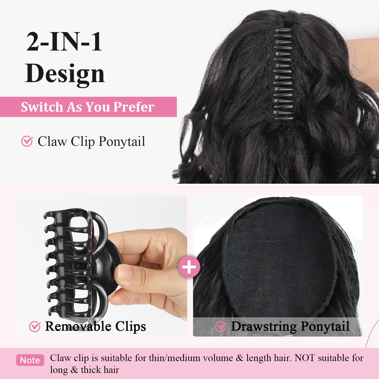 Ponytail Extension Claw Clip Curly Ponytail Hair Extensions 20inch Long Wavy Ponytail Natural Soft Pony Tail Hairpiece for Women-Dark Brown