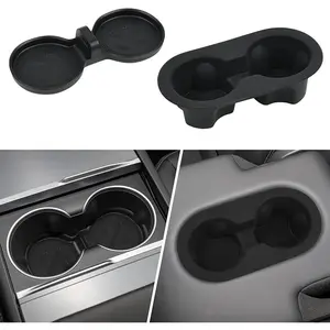 Tesla Center Console Cup Holder for Model 3 2021-2023 & Model Y 2021-2025 Premium Silicone Carbon Fiber Design White Interior Accessory