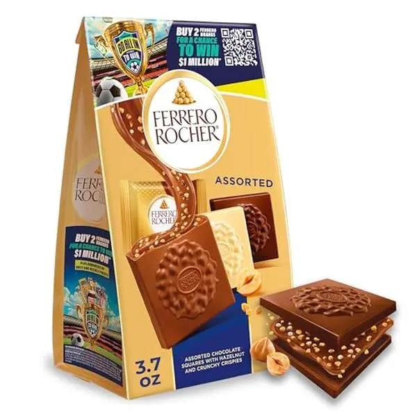 Ferrero Rocher Premium Milk Hazelnut chocolate squares, Individually Wrapped Chocolates, Great for Sharing or Gifting, 3.7 oz