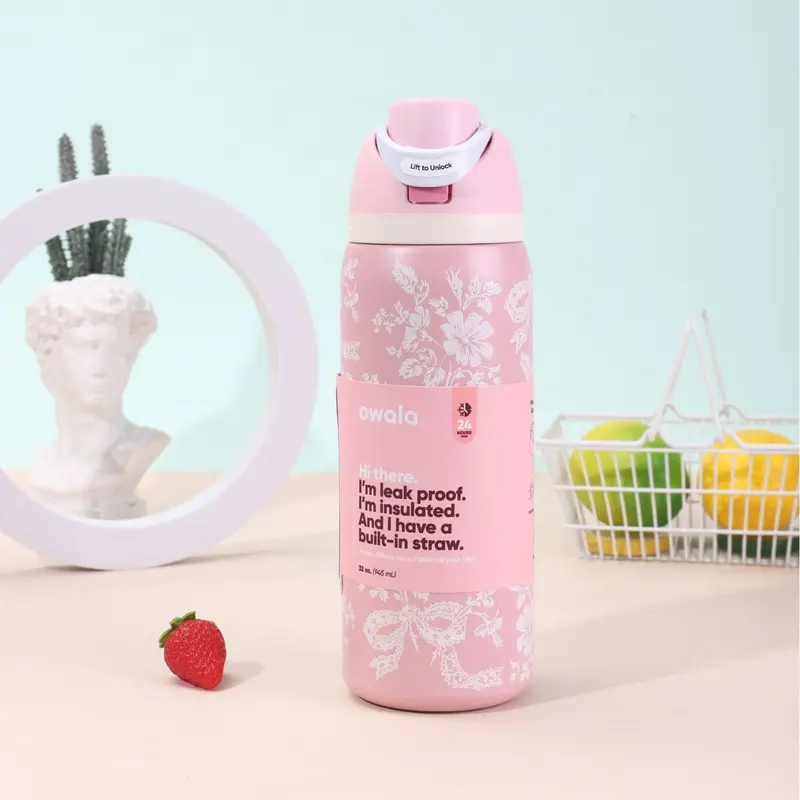 No Logo Owala Pink Ribbon Toile Freesip Bottle Bows Water Bottle 24oz 32oz 2026 Gift For Mom