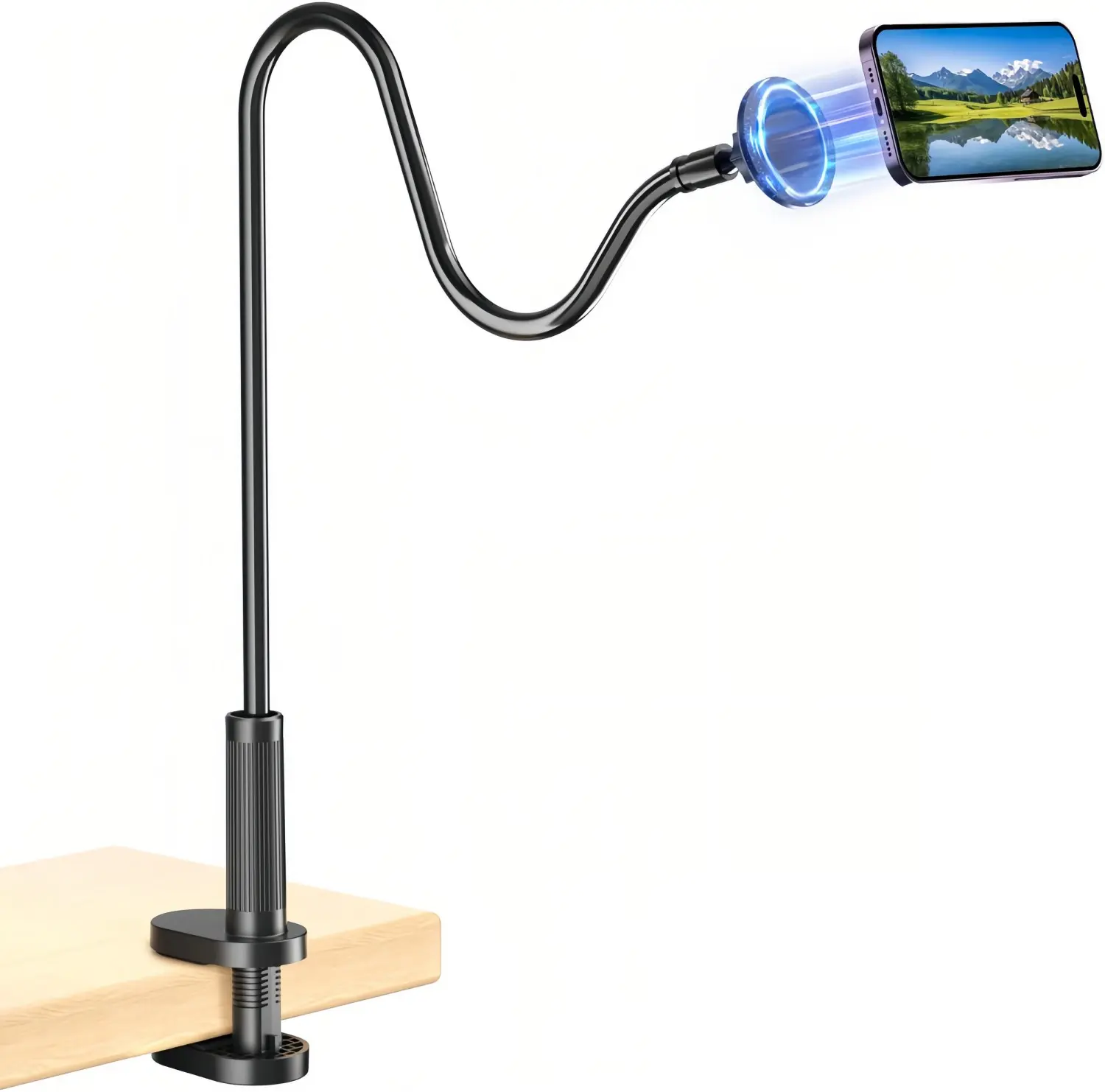 Magnetic Gooseneck Smartphone Holder Accessory, 360-Adjustable Flexible Long Arm Mount for iPhone 17/16/15/14/13/12 Pro Max/Plus/Mini, Android Cellphone - Desk, Bedside Use, Landscape Filming, Accessories, Remote