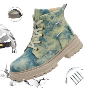 Women's Safety Shoes Anti-Smash Steel Toe Anti-Puncture Kevlar Fashion Camouflage Outdoor Ladies Work Shoes Factory Workshop Lightweight Safety Boots Autumn Winter Model