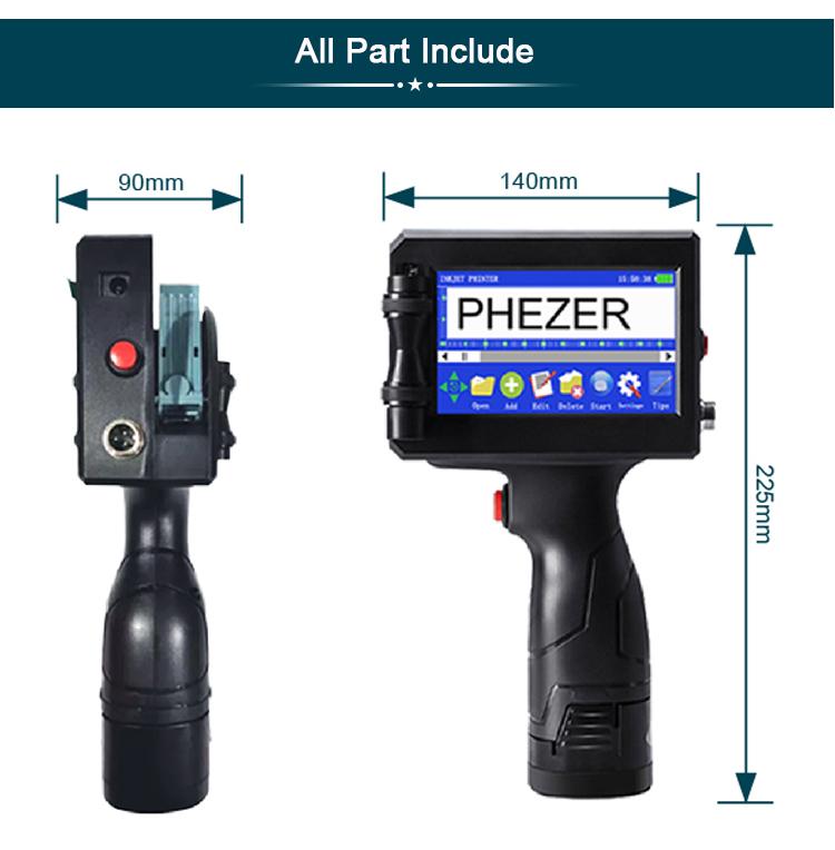 Phezer P15 Smart Touchscreen Handheld Inkjet Coder | High Adhesion PS100 Black Ink (0.5 Inch/12.7mm) | 600DPI Portable Printer for Metal, Glass, Plastic. Prints Date, Batch Code, QR, and Barcode Cloth Printing
