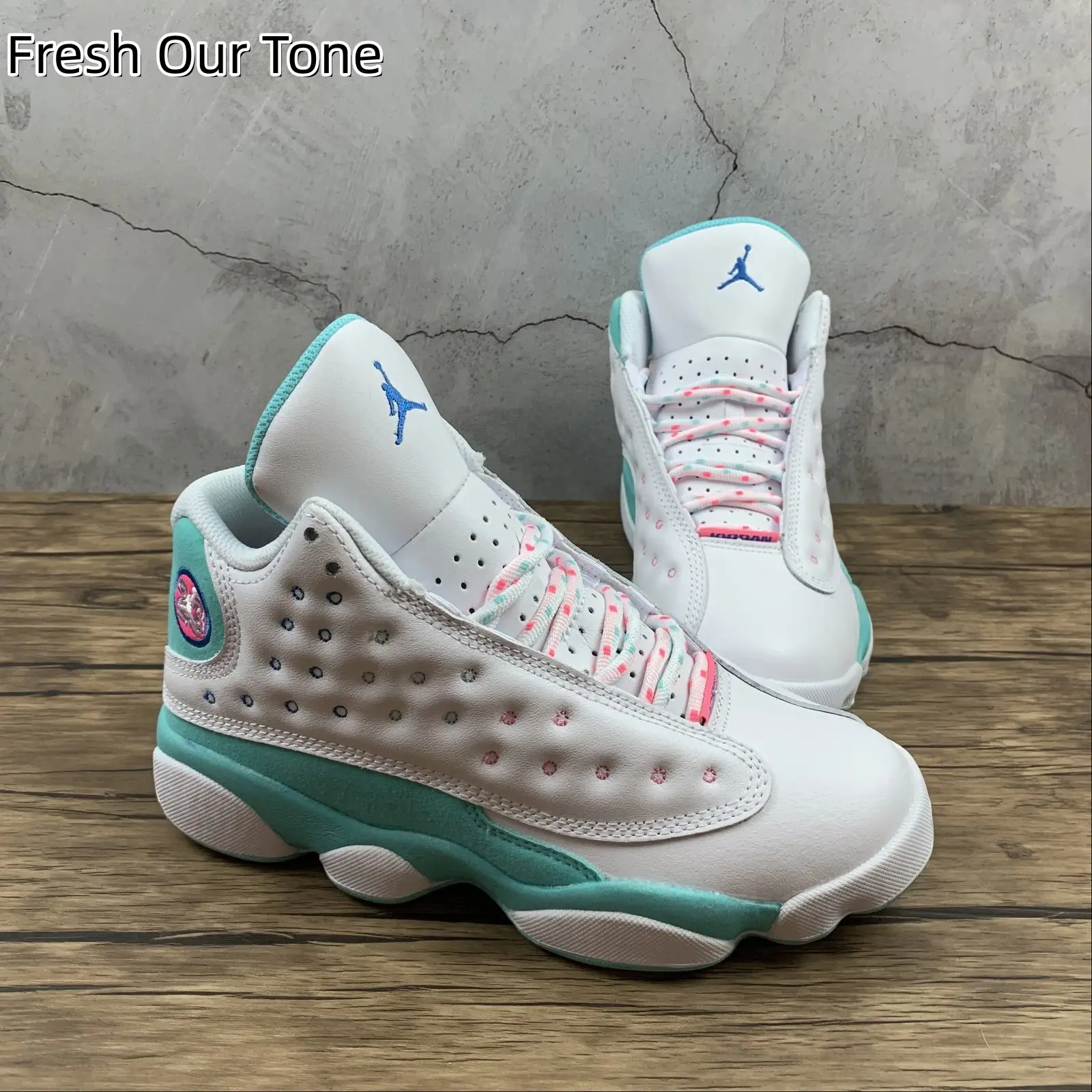 Women Mid Top Basketball Sneakers | Pebble Perforated Leather Upper | Mint Green Contrast Ankle Collar | Segmented Multi Pod Cushion Midsole | Soft Fabric Liner For Casual Street Daily Wear