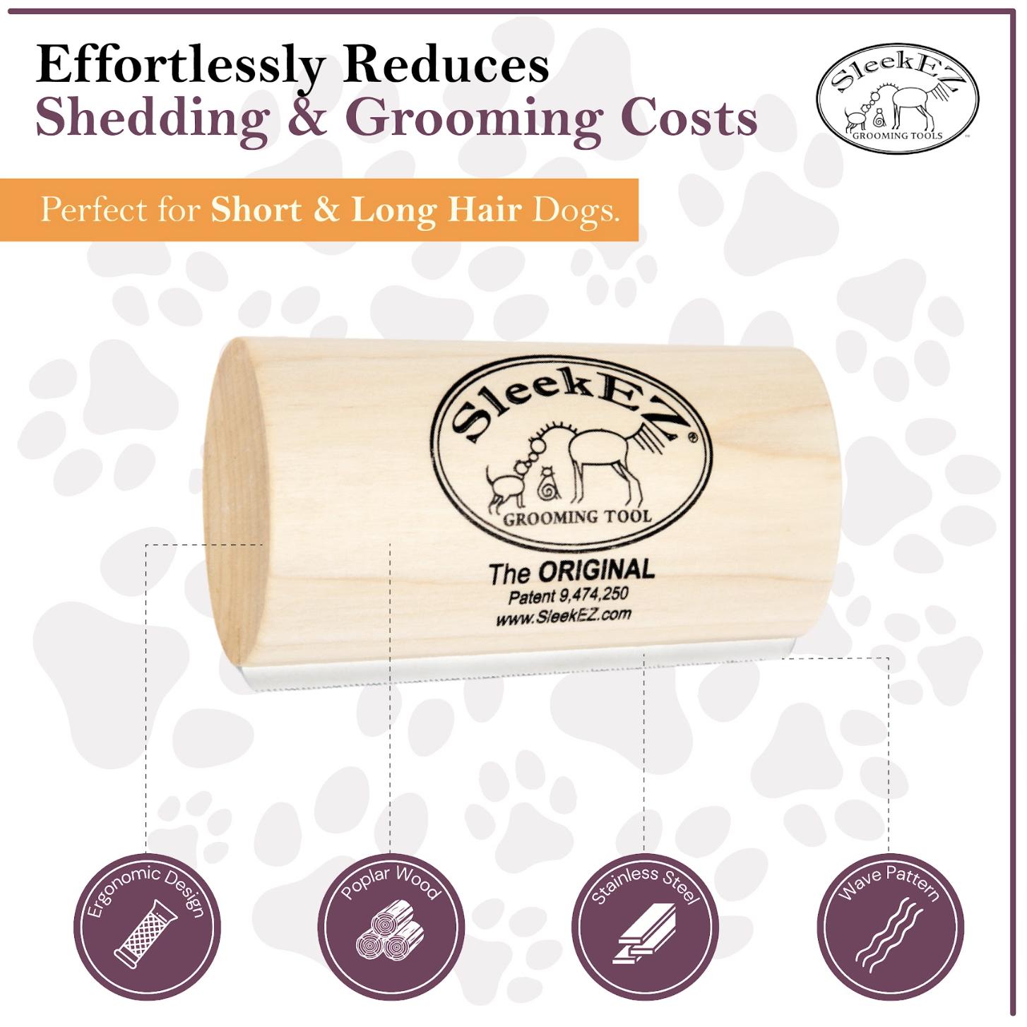 SleekEZ Dog Brush for Shedding & Grooming, Deshedding Tool for Short & Long Haired Dogs, Dog Comb, 5 Inches Long, 4oz Weight