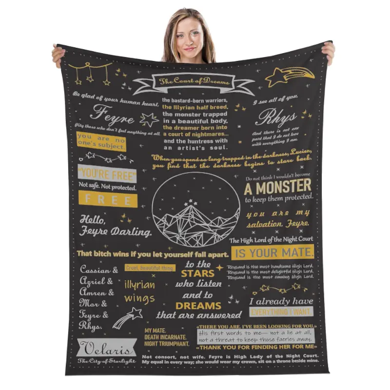 Velaris City Of Starlight ACOTAR Blanket, Golden Book Quote Fleece Throw Blanket, Star Mountain Faerie Art Blanket For Sofa Bed Nap Couch Use, Indoor Warm Throw Home Decor, Birthday Graduation Xmas Gift For Book Love