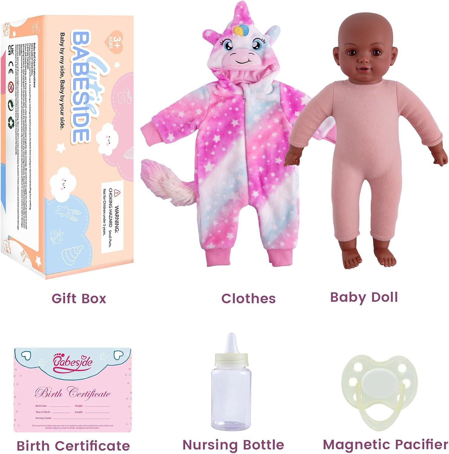 Babeside Newborn Real Life Reborn Baby Doll Dark Skin Black African American Toddler Doll Laney with Cloth Body for Kids Age 3 Rebornbabydoll