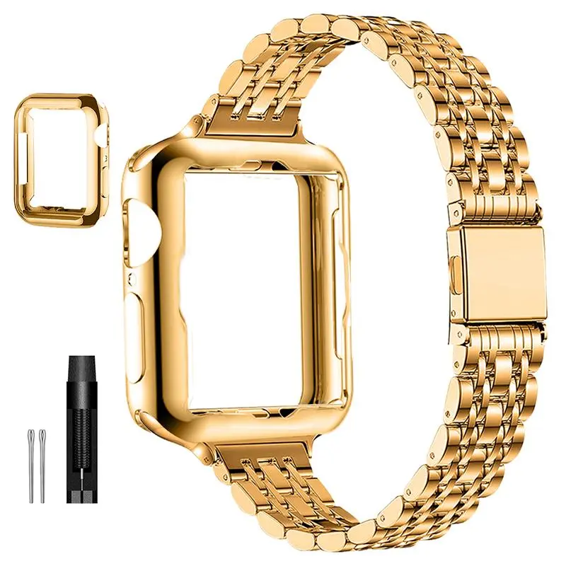Women's Watch Band, Soft Protective Case and Tools (1 Set), Stainless Steel Smartwatch Strap Compatible with Apple Watch 9/8/7/6/5/4/3/2/1/SE/SE2 Series, Smart Watch Accessories, Wearable Tech Accessories, Watch Protector