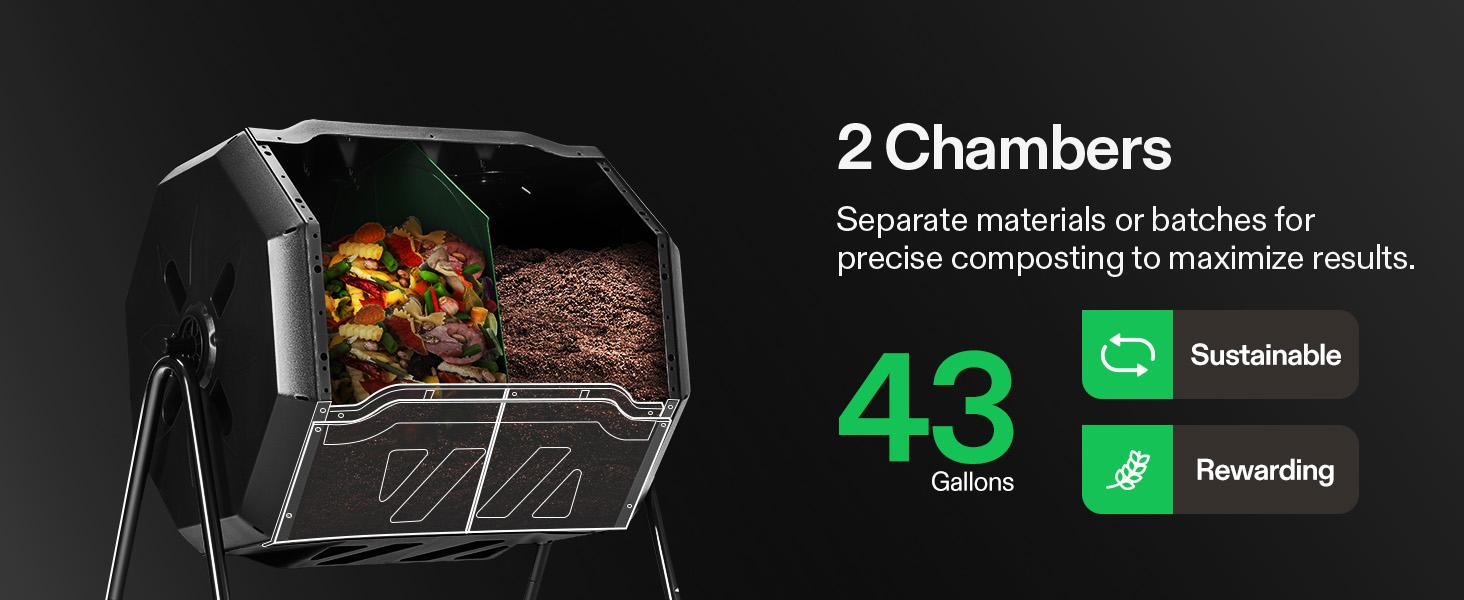 VIVOSUN Outdoor Tumbling Composter Dual Rotating Batch Compost Bin, 43 Gallon Black Door VIVOSUN Outdoor Tumbling Composter Dual Rotating Batch Compost Bin, 43 Gallon Black Door