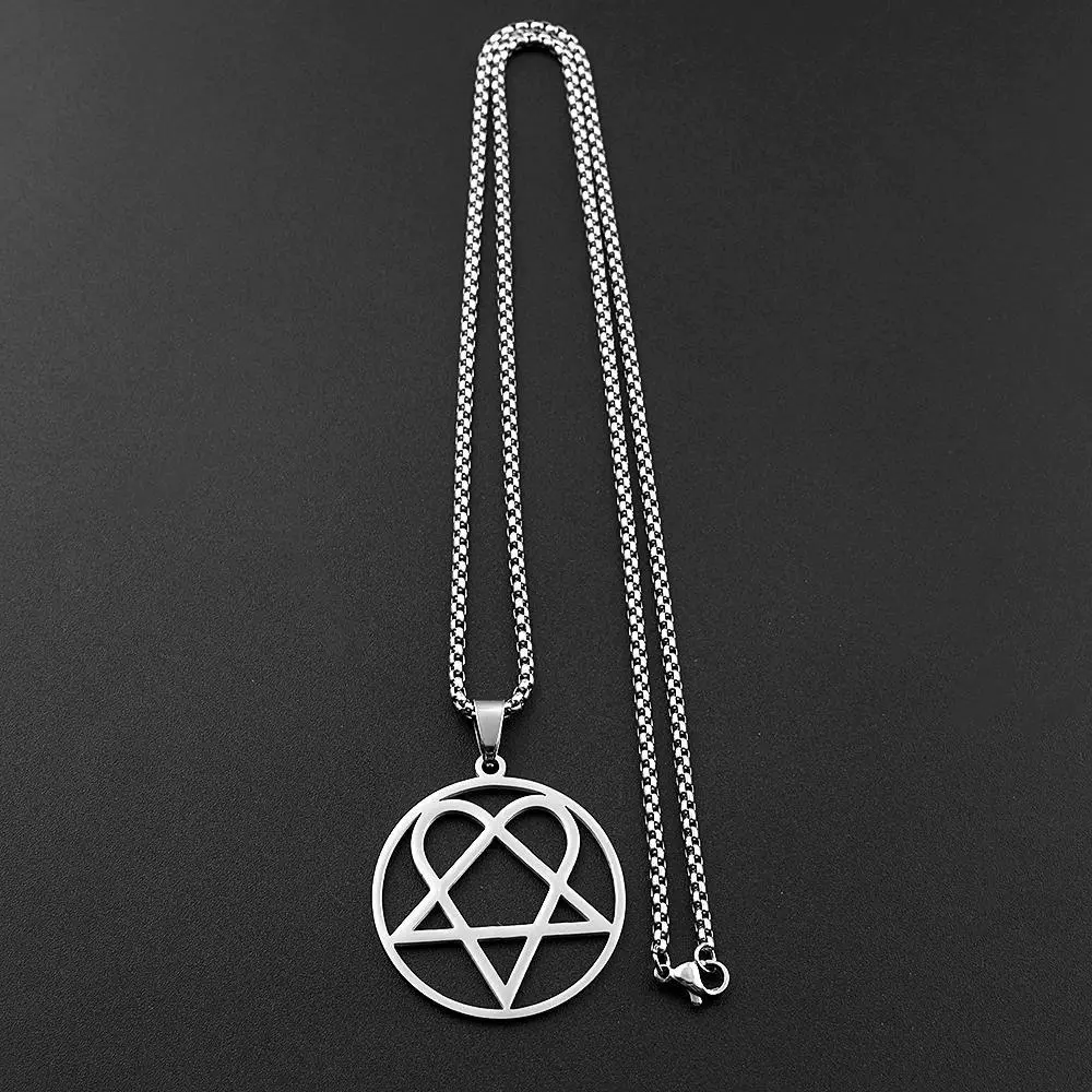 Unisex Stainless Steel Heartagram Star Pendant Necklace, Plated Chain & Link Jewelry, Party Wear Prom Accessory for Music Band Fans, Vintage Male Him Chain Gift