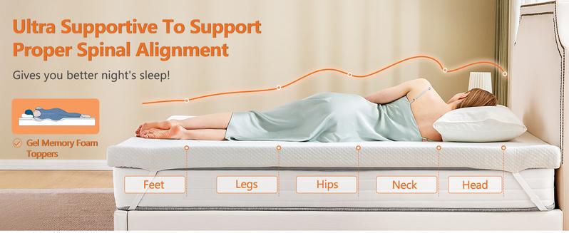 Memory Foam Mattress Topper with Removable Soft Cover, Thick Gel Infused Cooling Toppers Pad for Sleeper Sofa, RV, Camper, Ventilated