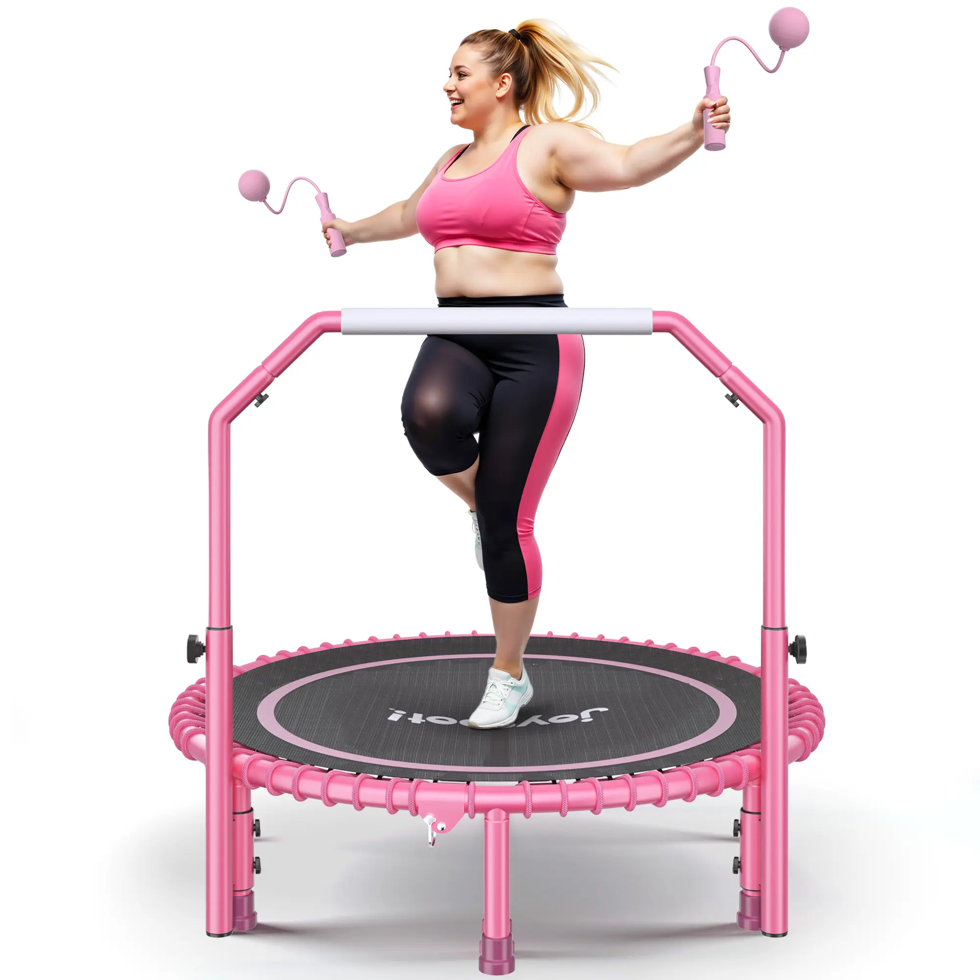 JOY SPOT! 450 LBS Foldable Trampoline 40" Fitness Trampoline with Bungees Adjustable Foam Handle/T Handle No Rope Training Jump Rope Home Gym Workout Stable Quiet Exercise Rebounder for Adults tiktokshopspringglowup summerwins Home Gym Kit sohochic