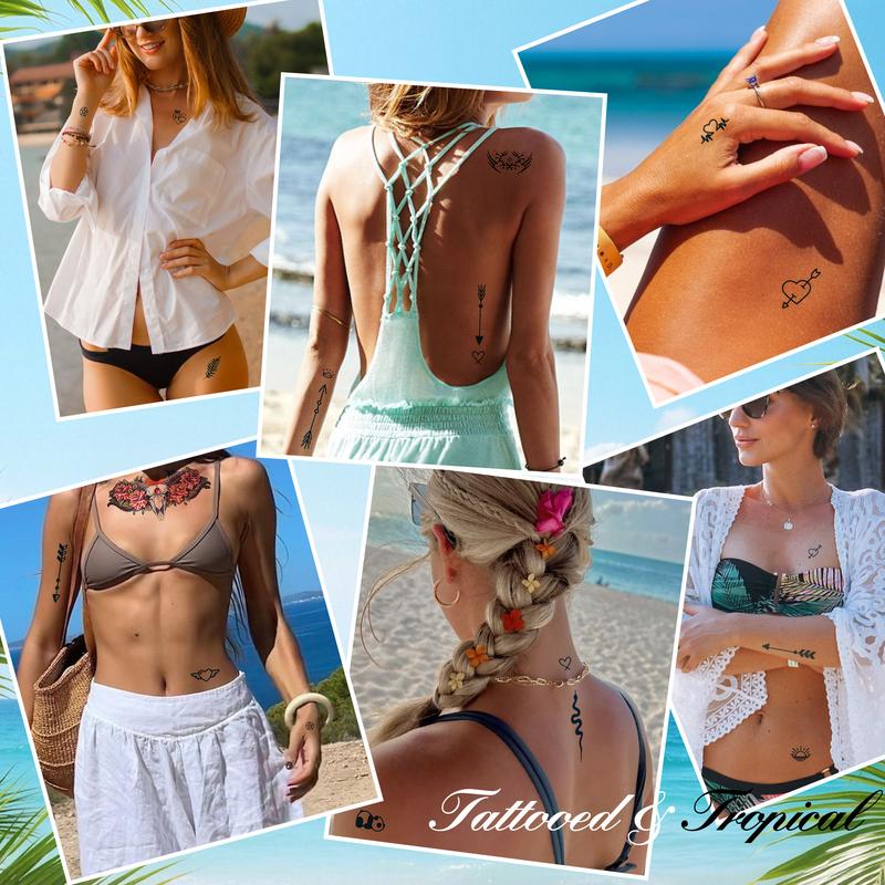 Fresh,Simple Tattoo , 8 Sheets Medium Semi Permanent Tattoo, Temporary Tattoos, Last 1-2 Weeks, Waterproof, Realistic Look, No Adhesive, No Reflection sticker