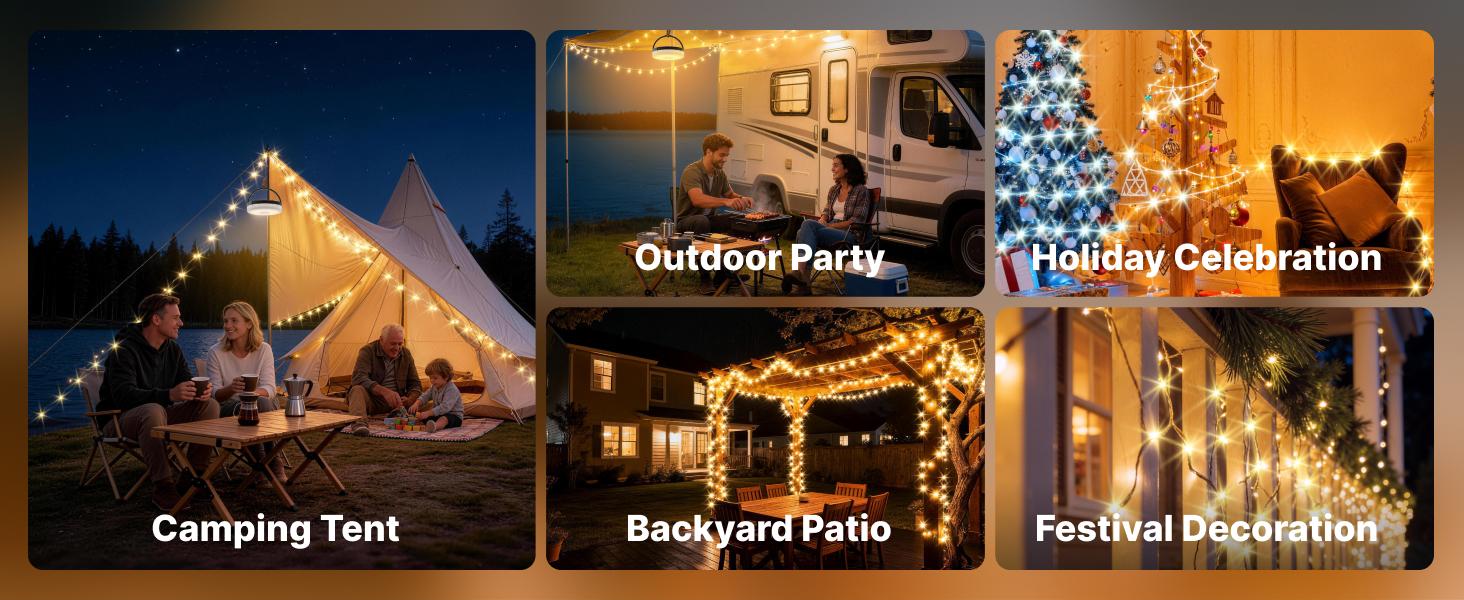 OGERY Solar Camping String Lights, 5400mAh 49.2Ft Retractable LED String Lights, Solar & Battery Powered, Waterproof Emergency Outdoor Lights