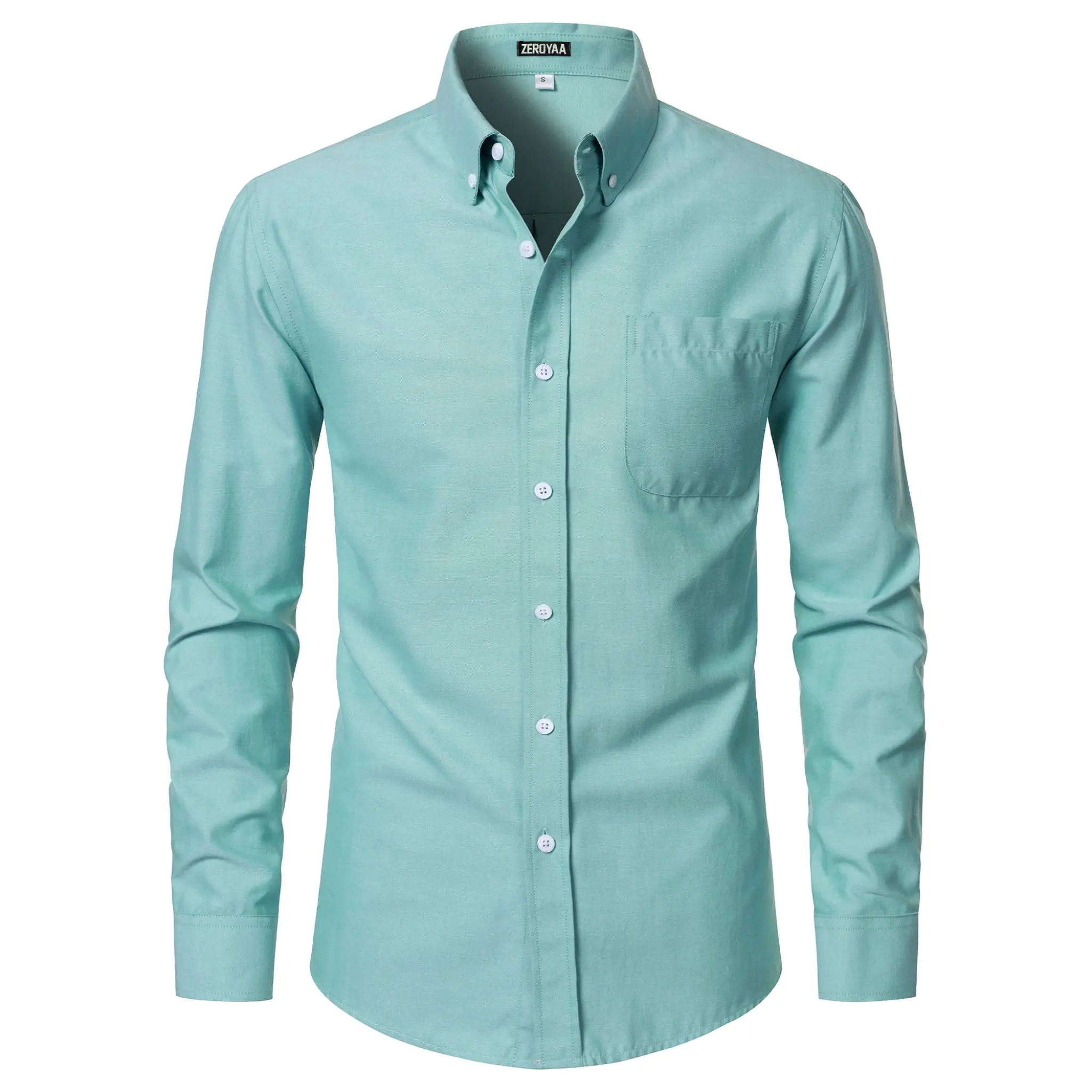 ZEROYAA Mens Solid Oxford Button Down Collar Shirts Lightweight Long Sleeve Dress Shirt with Pocket Menswear