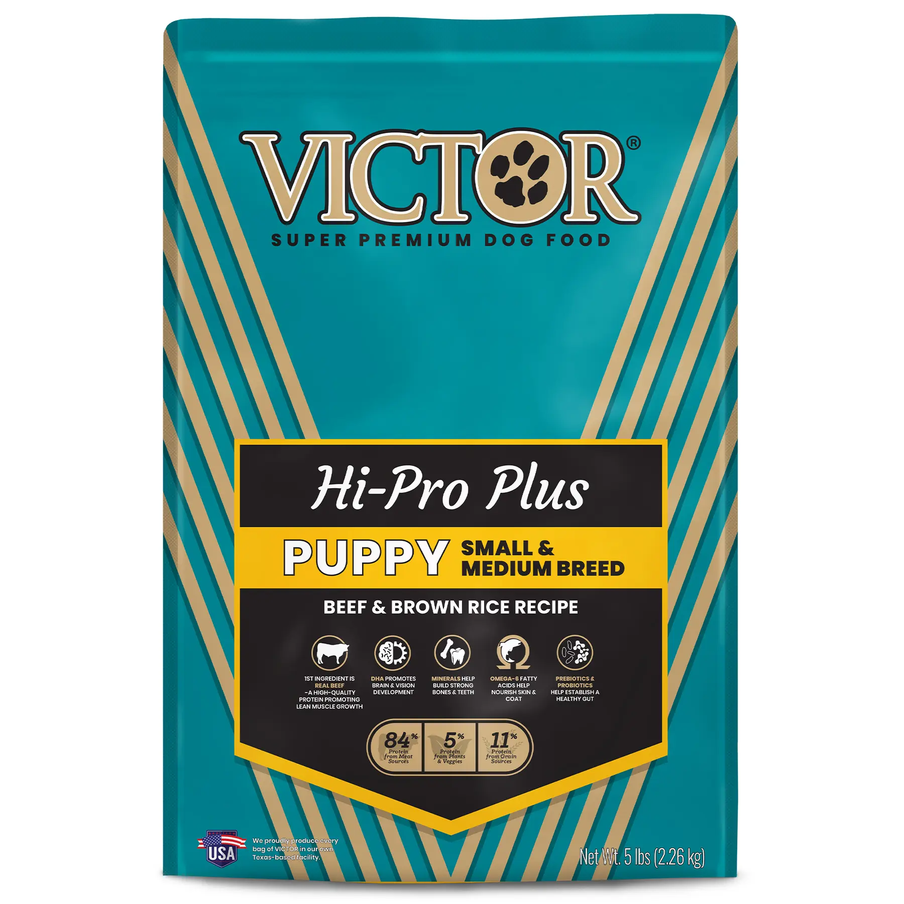 VICTOR High Protein Dry Kibble Puppy Food - Small & Medium Breed, 5 lbs Bagged Dog Food, Supports Feeding Needs, Muscle Growth with Probiotics, Carrot Powder, Choline Chloride, Taurine, Dry Food