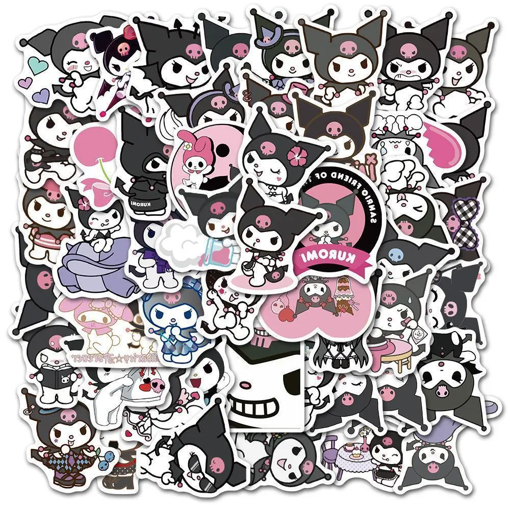 Sanrio Authentic 50-Piece Kuromi Cartoon Sticker Bundle, Trendy Dark Cute Pattern Decals, Lovely Decor Accessories for Drink Cups, Notebooks and Teen Daily Personalization