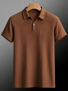 Men's Lightweight 100% Polyester Fiber Casual Shirt - Lined Collar Button, Breathable, Comfortable for All Seasons in Summer, Regular Version Office Casual Shirt | Striped Collar Design | Breathable Fabric | Polo Shirt