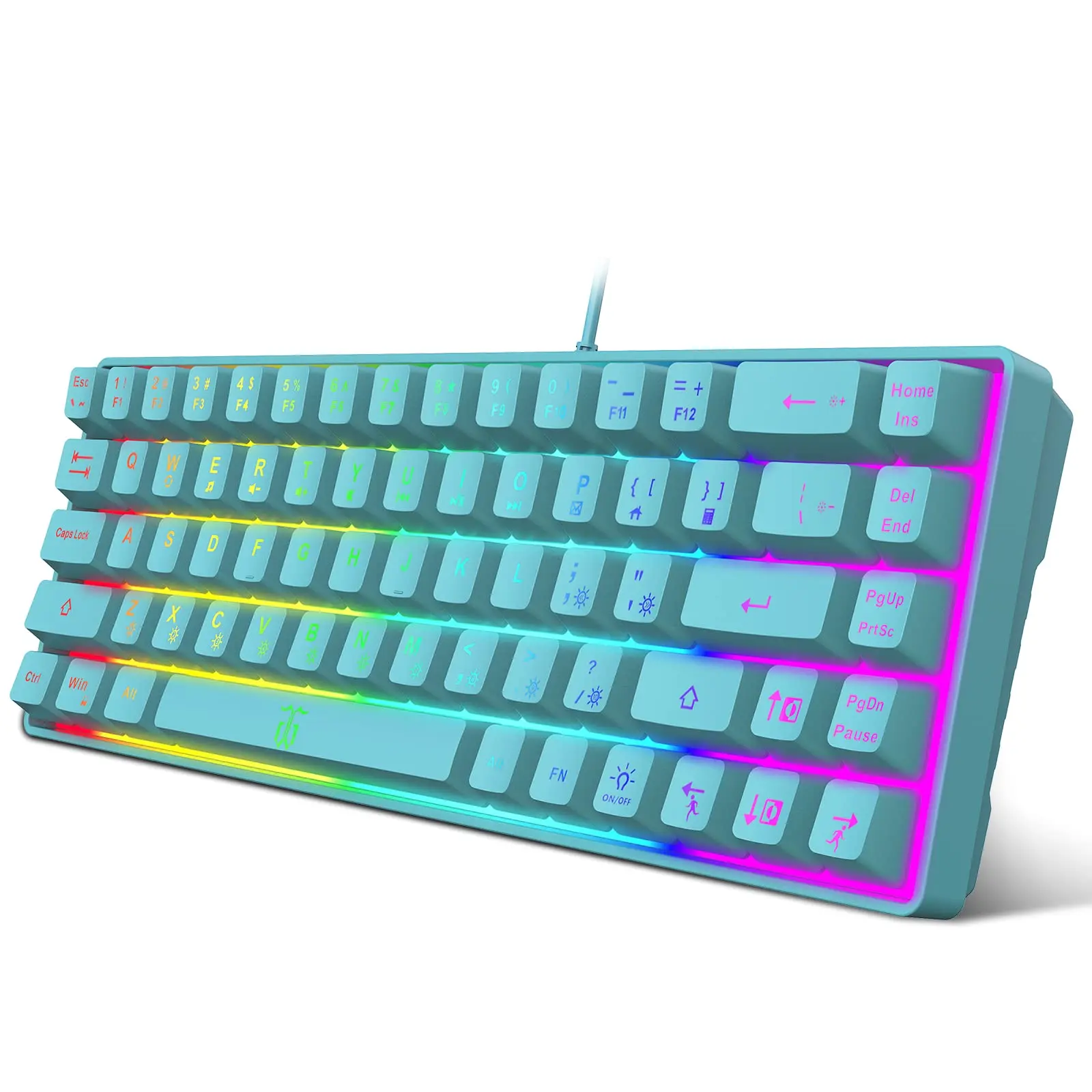 Snpurdiri K68 60% Compact Gaming Keyboard, RGB LED Backlit with 10 Dynamic Modes, 7 Rainbow Colors, Ergonomic Mechanical Feel 68 Keys, Portable for PC/Mac Gamers