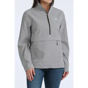 Cinch Women's 1/2 Zip Brown Stripe Pullover