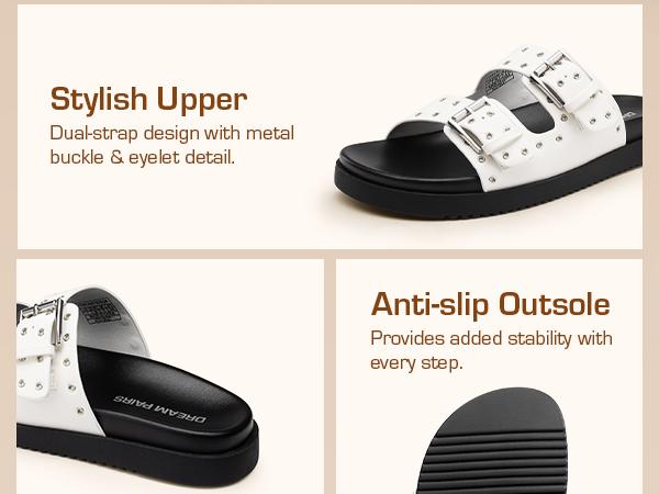 DREAM PAIRS Women's Casual Open Toe Comfortable Arch Support Flat Strappy Slide birks Summer Sandals slippers Flipflop Walking Shoes