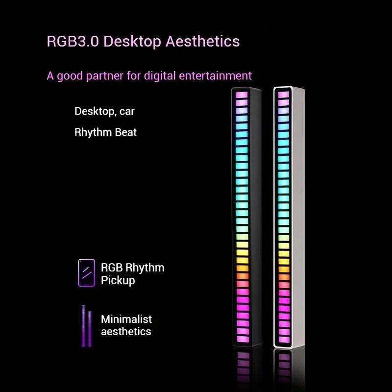RGB LED Pickup Lights, RGB Colorful Sound Rhythm Light Bar, Voice-Controlled Sync Rhythm Light, Colorful Music Atmosphere Light for Desktop Gaming Esports Party, Night Light