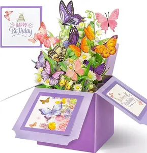 Beautiful Butterfly Bouquet 3D Gift Card | Pop Up Birthday Greeting Card for Her, Daughter, Bestie | Aesthetic Floral Gift Card Box