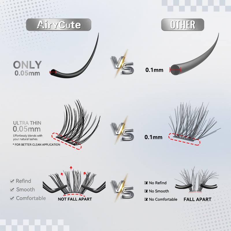 AiryCute Clusters Upgrade 2.0 Lashes with Ultra-Dense, Waterproof, Long-Lasting Lashes | Venus, Fairy, Flora | Natural Daily, Volume Style, Manga Style | Beginner-Friendly DIY Lashes for a Flawless | Trendy & Must-Have Clusters