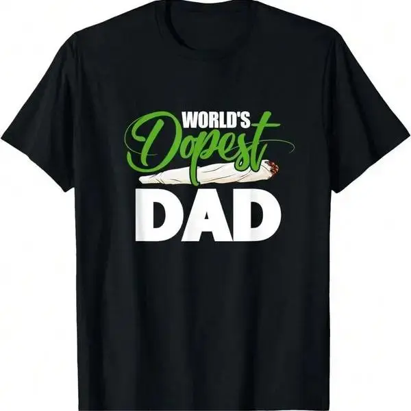 Men's 100% Cotton Casual Round Neck Short-Sleeve Graphic T-Shirt - Funny "World's Dopest Dad" Top, Vintage Style Father's Day Gift for Men,Regular