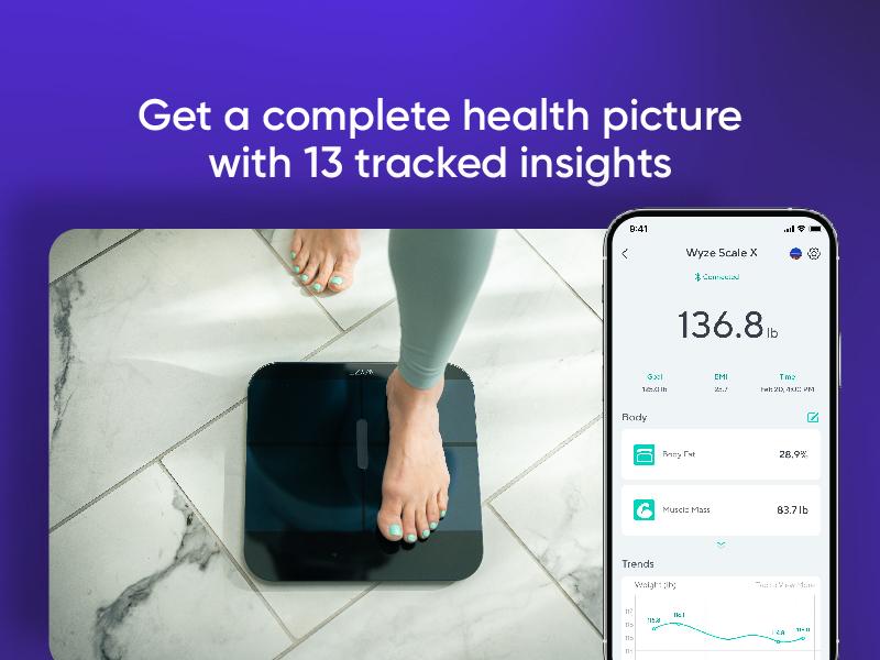 Wyze Scale X — Bluetooth Smart Weight Scale w/ ITO Glass for Body Composition Measurements (Weight Loss, BMI, Fat, Water, Muscle Mass etc.)