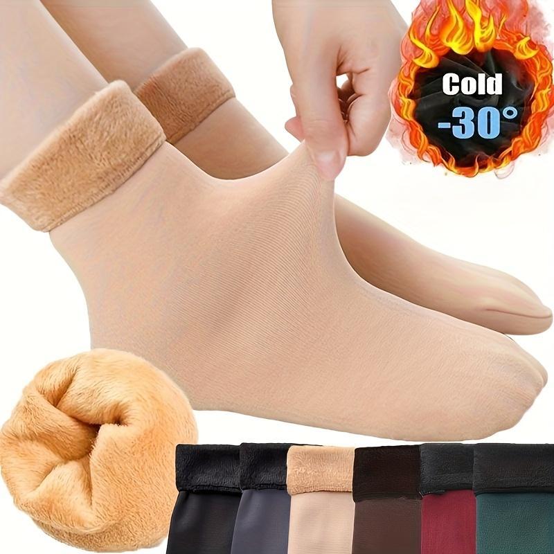 5 Pairs Autumn Winter Socks for Women Thickened Fleece Lined Cold-Proof Warm Self-Heating Snow Socks Unisex Floor Socks Mid-Calf Socks,Valentine's Day and Christmas Gifts Womenswear